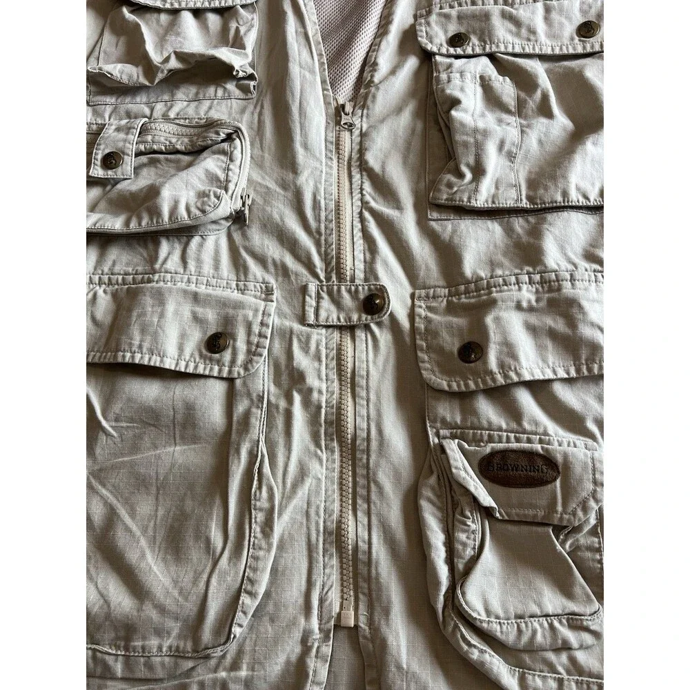 Vintage Browning 90's Multi Pocket Hunting Fishing Utility Vest  Khaki Tan XL